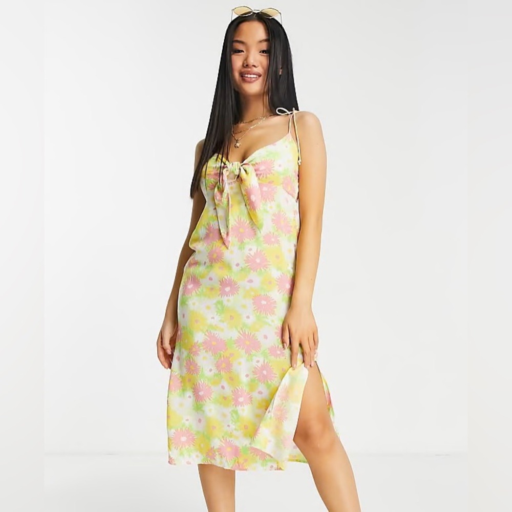 Miss Selfridge Womens Petite bunny tie midi slip dress in bright sunflower